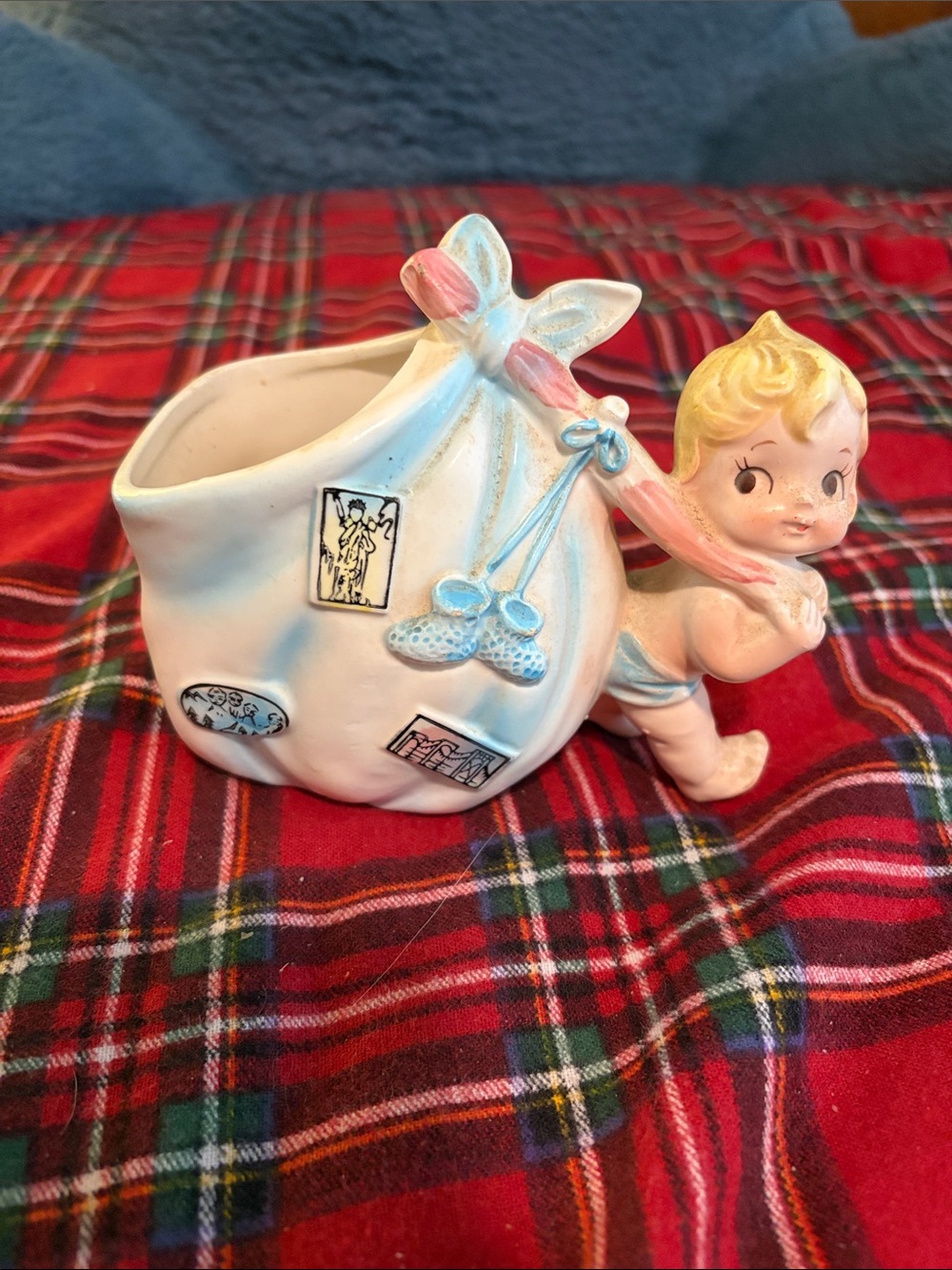 Vintage Relpo Blue and White Baby Figurine Planter